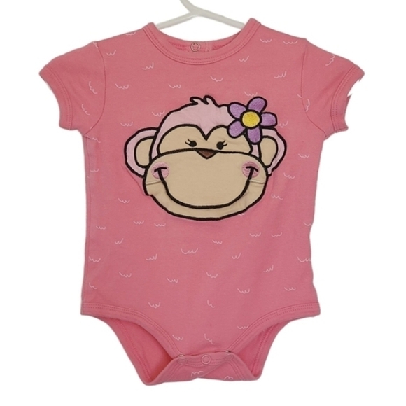 K1141 * Kid Tees By Stephen Joseph Monkey Onesie Pink Size 12M - Picture 1 of 7